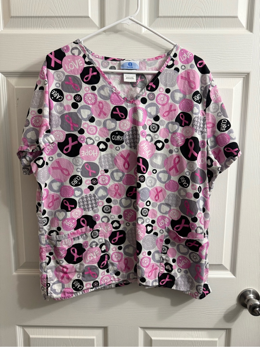Pink Ribbon Breast Cancer Awareness Scrub Top